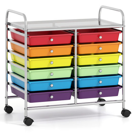 Costway 12 Drawers Rolling Storage Cart for Home and Office-Multicolor - Color: Costway 12 Drawers Rolling Storage Cart for Home and Office-Multicolor - Color: