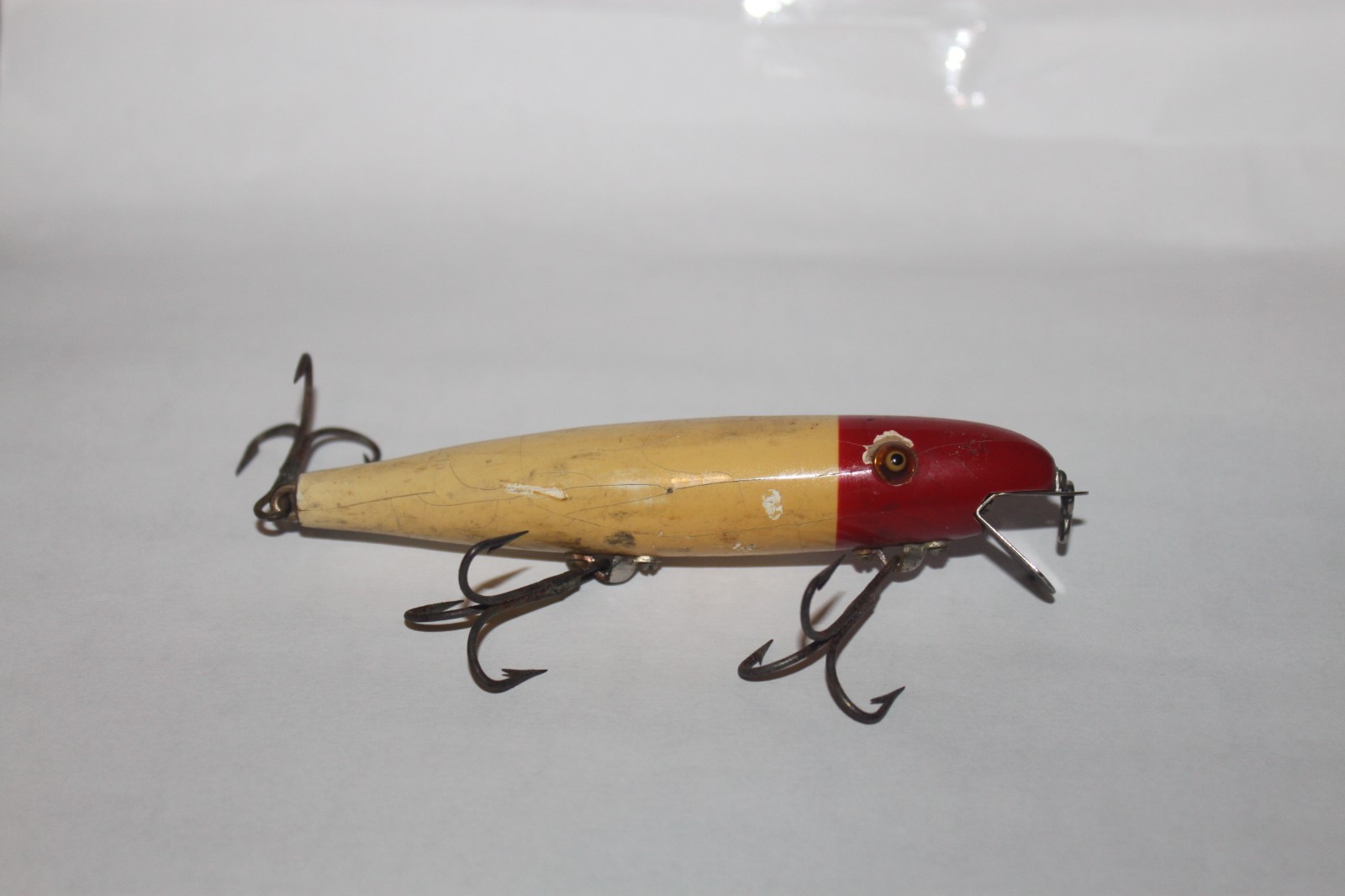 Pflueger Palomine Vintage Wooden Fishing Lure Red Head Glass Eyes 4 1/4\'\' Pflueger Palomine Vintage Wooden Fishing Lure Red Head Glass Eyes 4 1/4\'\'