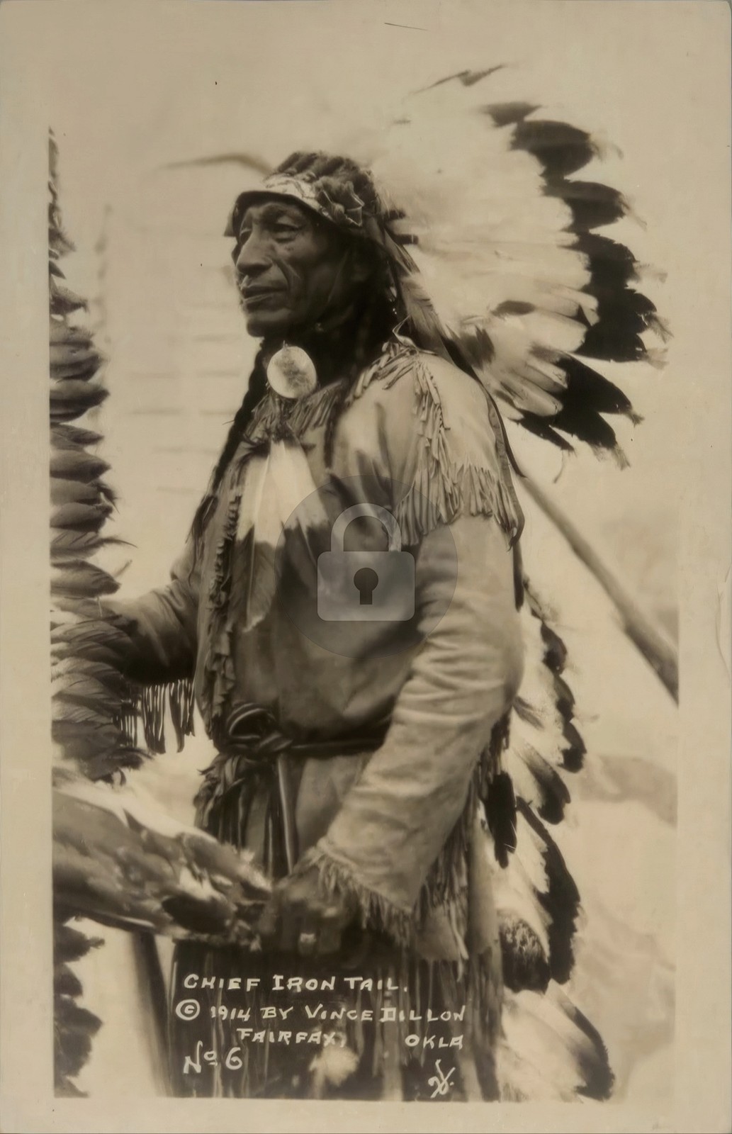 1914 Chief Iron Tail Fairfax OK Native American RPPC Photo Postcard COPY