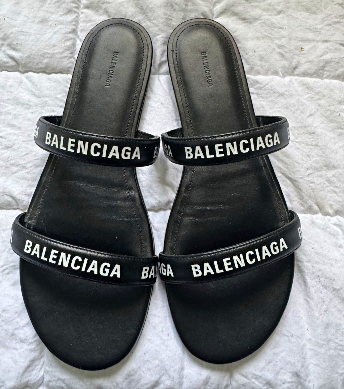 Balenciaga Women’s Black Leather Logo Slide Sandals EU 37 US 7 MPN 694999