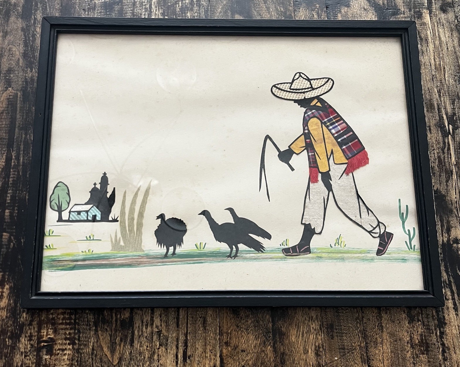 Original VTG Mexican Latin Folk Art Cloth/Paint on Paper 9.5” X 12.5” Framed Original VTG Mexican Latin Folk Art Cloth/Paint on Paper 9.5” X 12.5” Framed