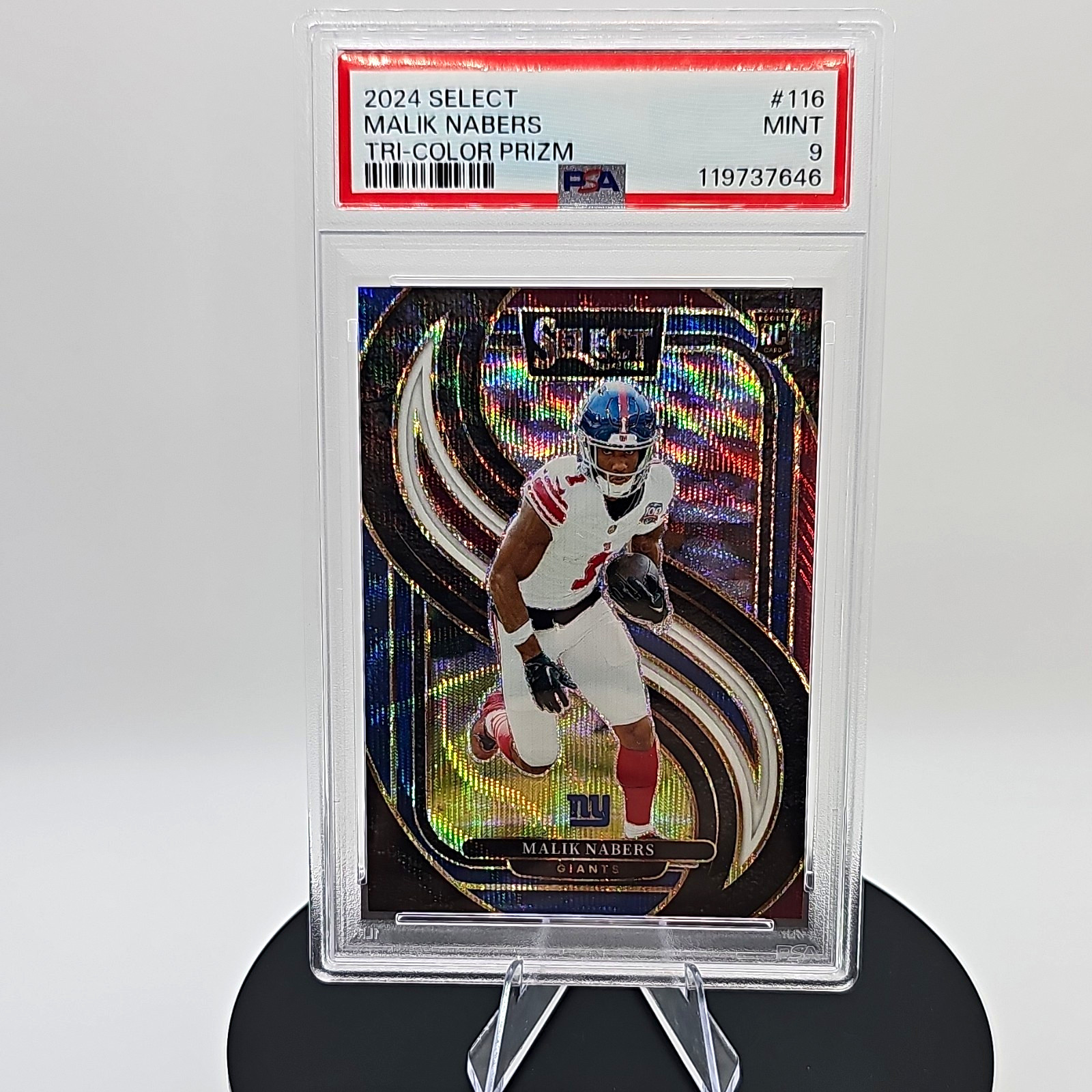Panini 2024 Select Premier Level Malik Nabers #116 Tri-Color RC /249 PSA 9