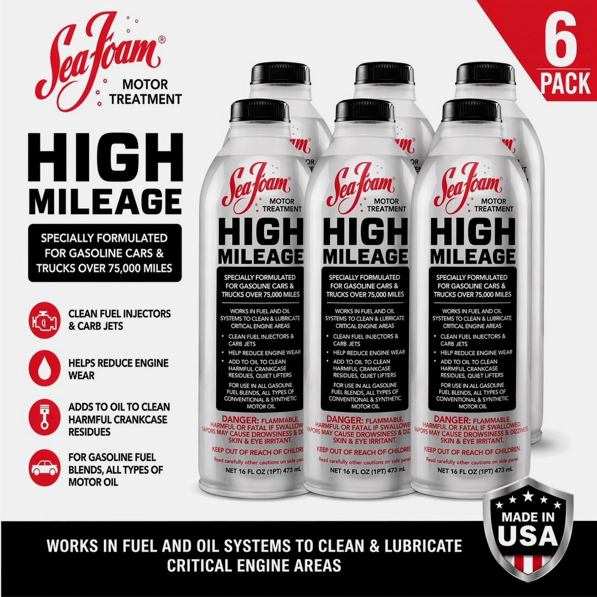 NEW ⭐ Sea Foam HM16 High Mileage Fuel Injector Cleaner 16oz HM-16 Pack of 6