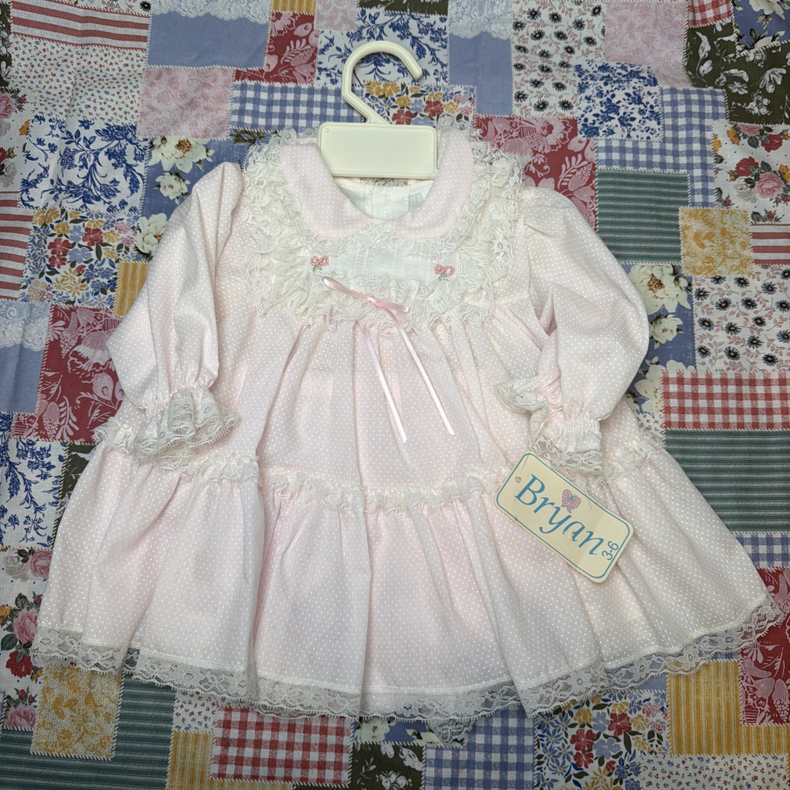 VTG Bryan Infant Girls Dress Set NWT 3-6MO Pink Lace Diaper Cover