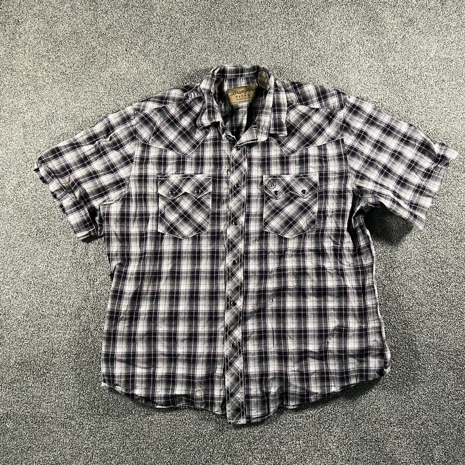 Wrangler Retro Pearl Snap Western Plaid Shirt Short Sleeve Men’s XL Purple Wrangler Retro Pearl Snap Western Plaid Shirt Short Sleeve Men’s XL Purple