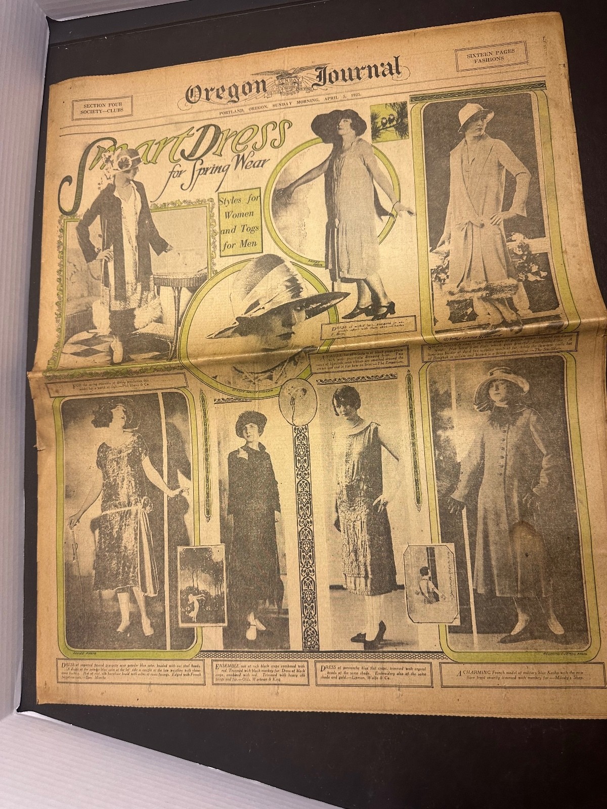 1925 Oregon Journal Fashion Section Society Clubs Portland Vintage Newspaper