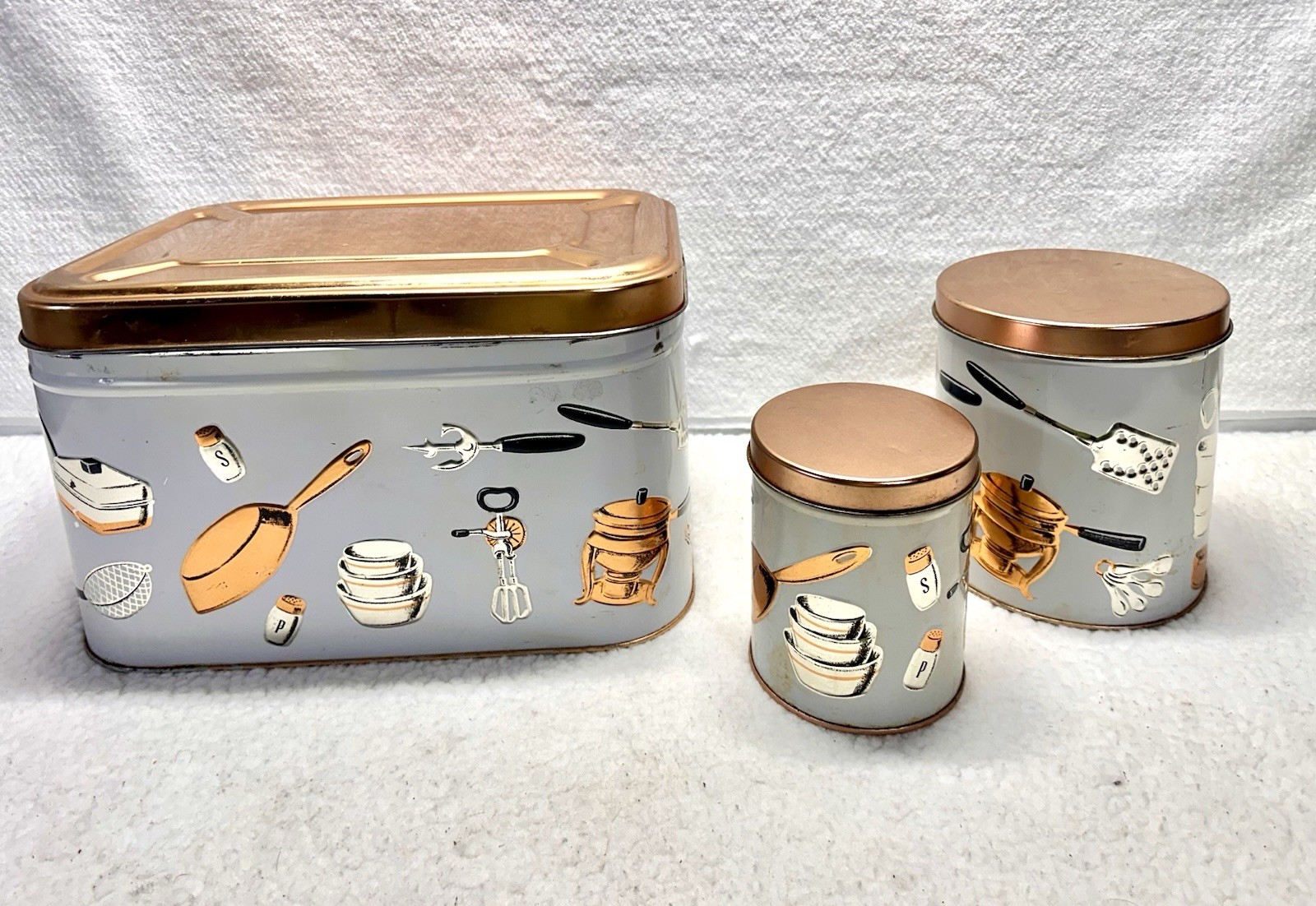 Vintage Weibro Chicago Canister Set Bread Box + 2 Canisters