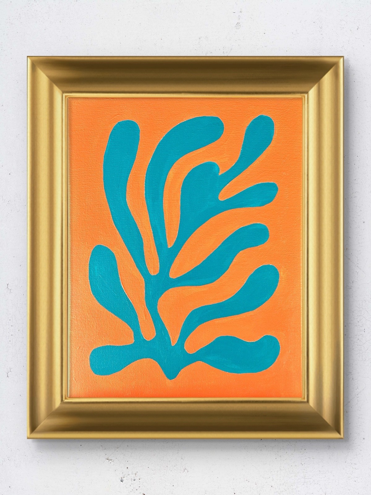 Original 14x11 Modern Teal Coral Modern Abstract Painting Signed Canvas