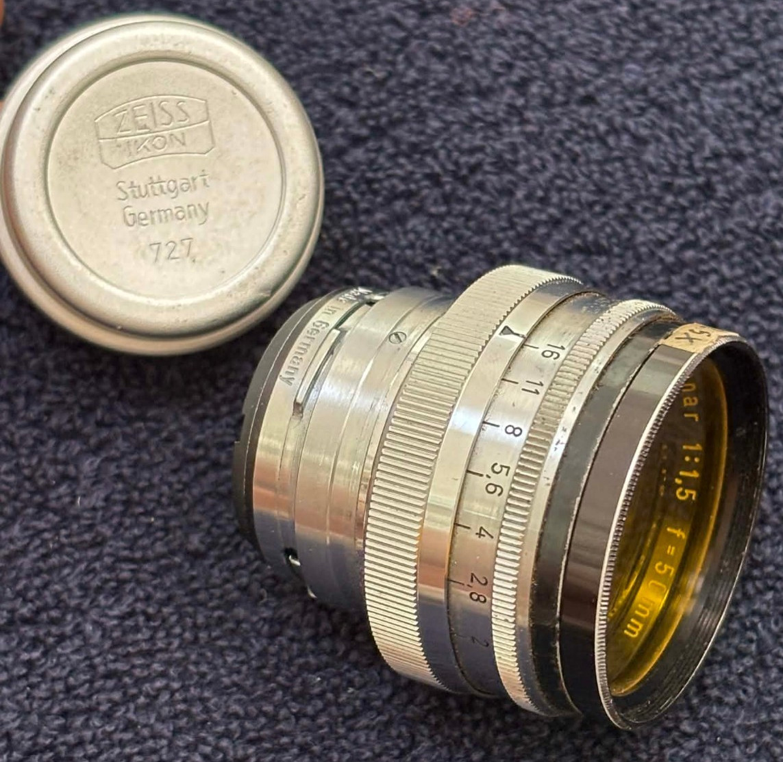 Vtg Zeiss Opton Sonnar 1:1,5 f=50 mm Lens Germany with Telesor Y3 40.5 mm Filter