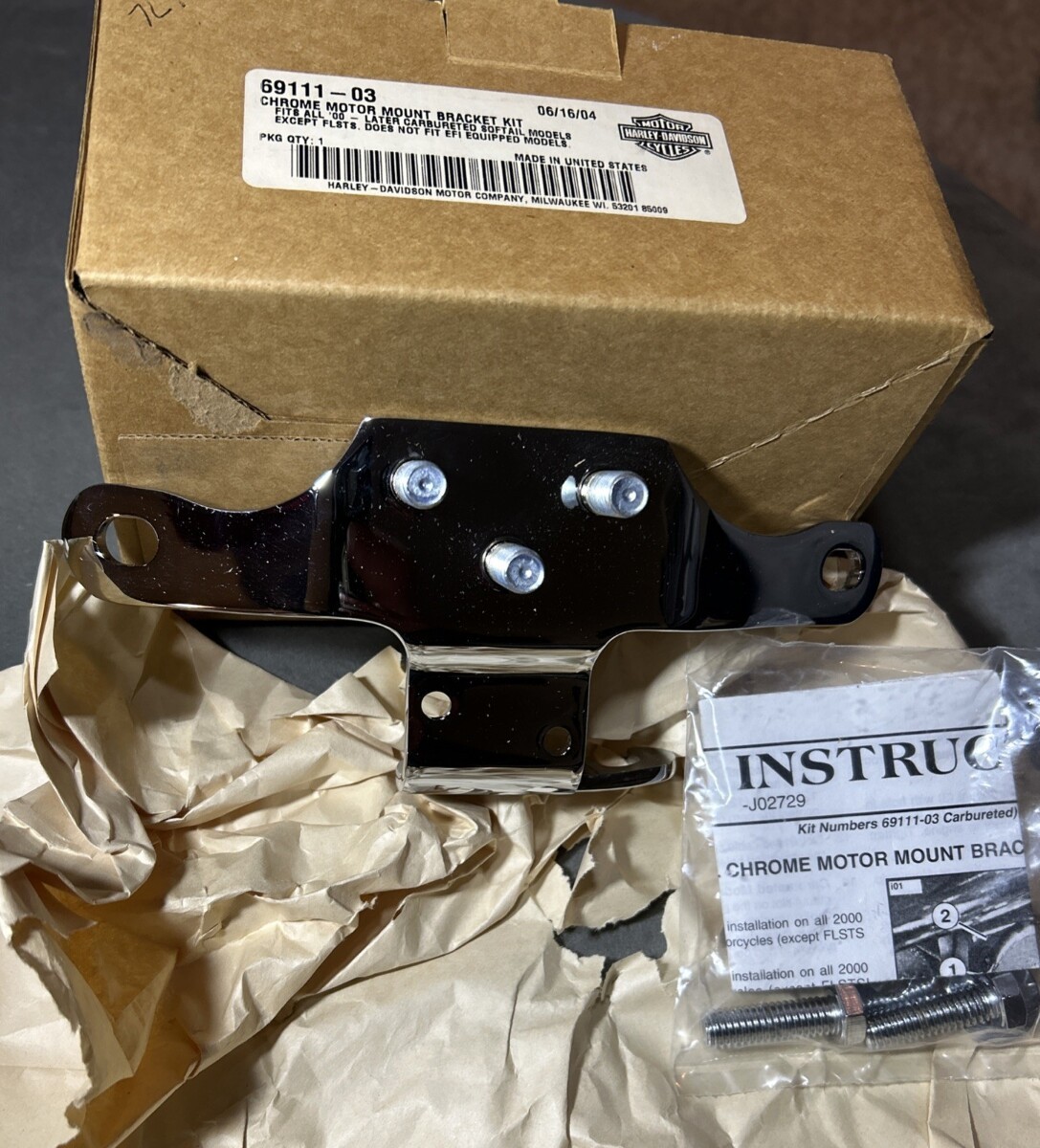 2000-2006 Harley-Davidson Softail Chrome Motor Mount Bracket Kit 69111-03