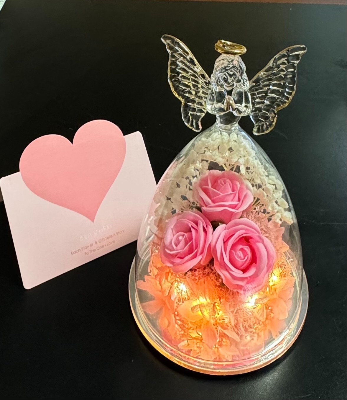 Mothers Day Mom Gift for her, Preserved Real Flower Rose in Large Glass Angel... Mothers Day Mom Gift for her, Preserved Real Flower Rose in Large Glass Angel...