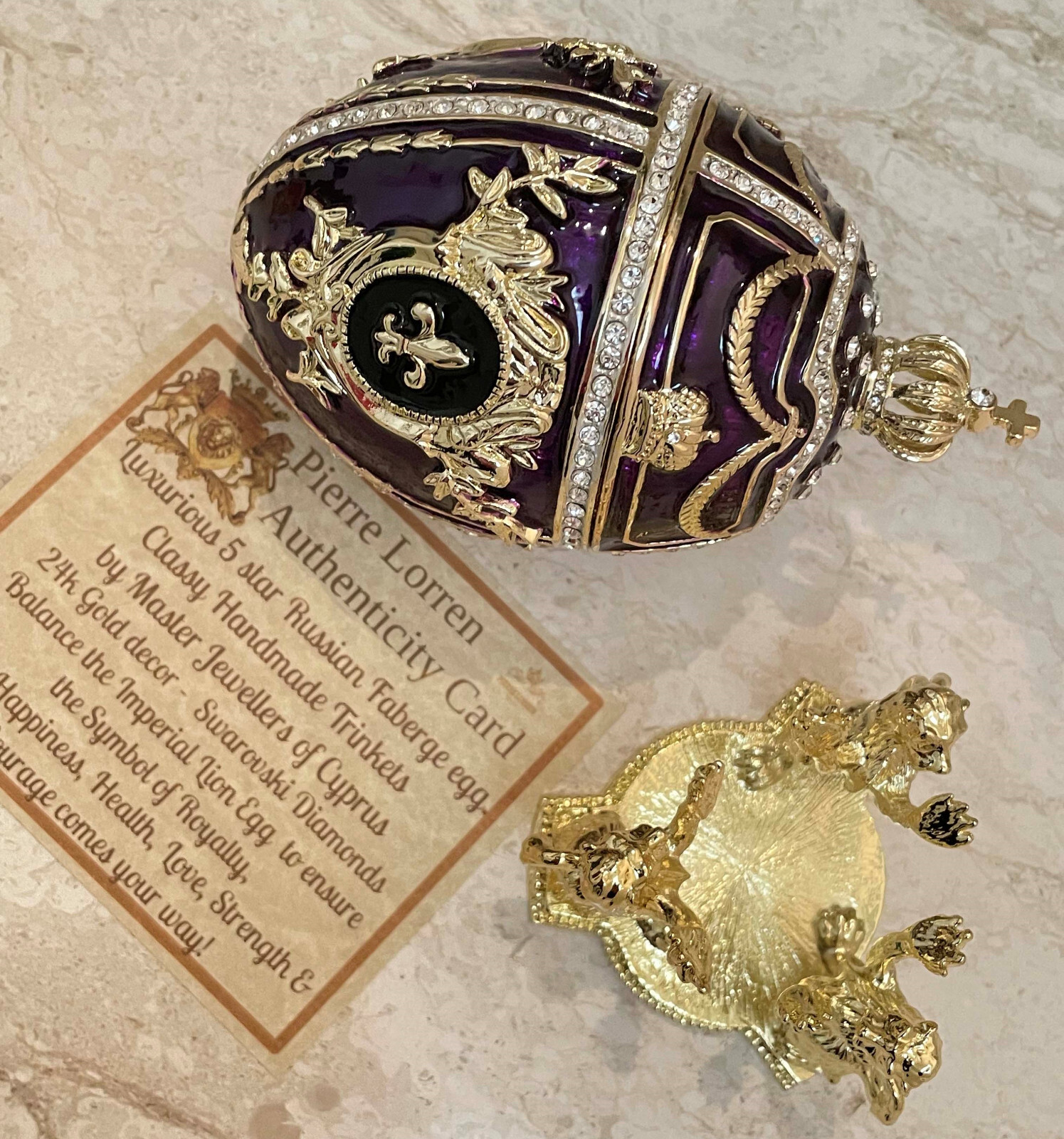 Amethyst Egg Faberge Egg Ornament  Fabergé   Handpainted egg Swarovski 24k Gold