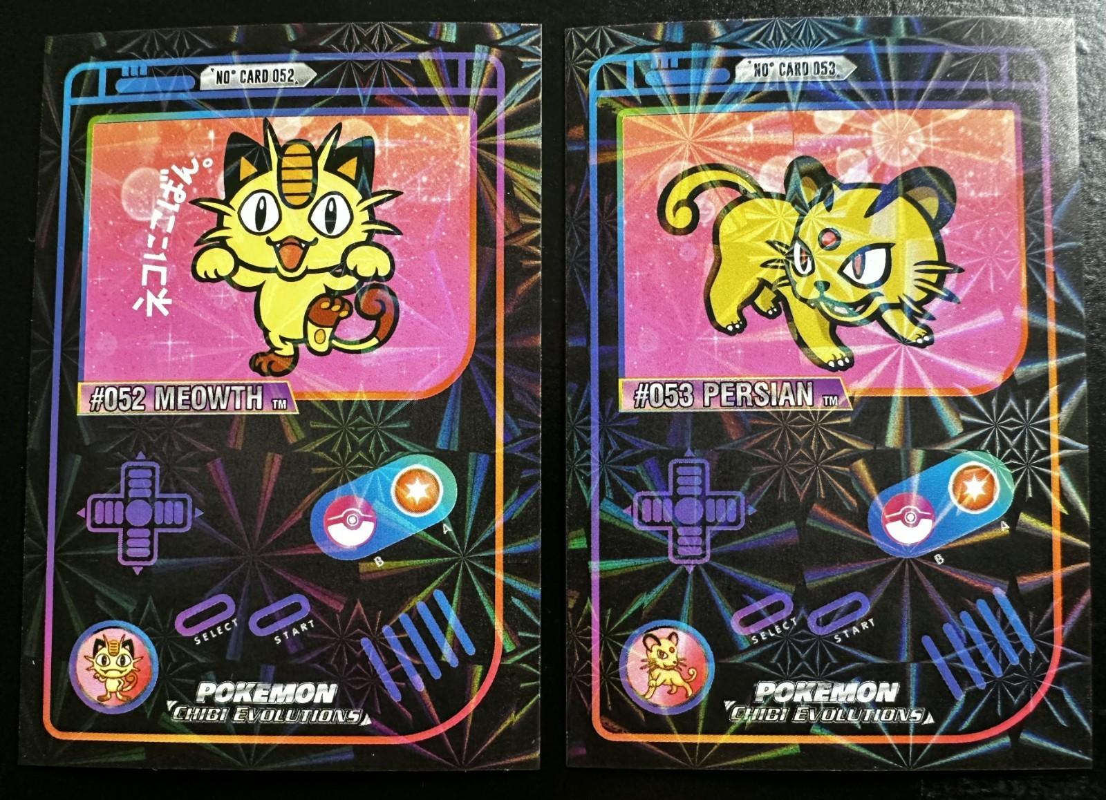 MEOWTH X PERSIAN LOT - POKEMON CHIBI EVOLUTIONS 2026 RETRO FIREWORK HOLO