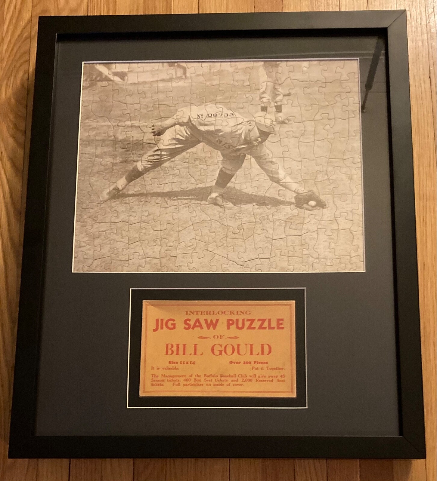 1933 Buffalo Bisons Framed Shadowbox Jig Saw Puzzle of Bill Gould - RARE 1933 Buffalo Bisons Framed Shadowbox Jig Saw Puzzle of Bill Gould - RARE