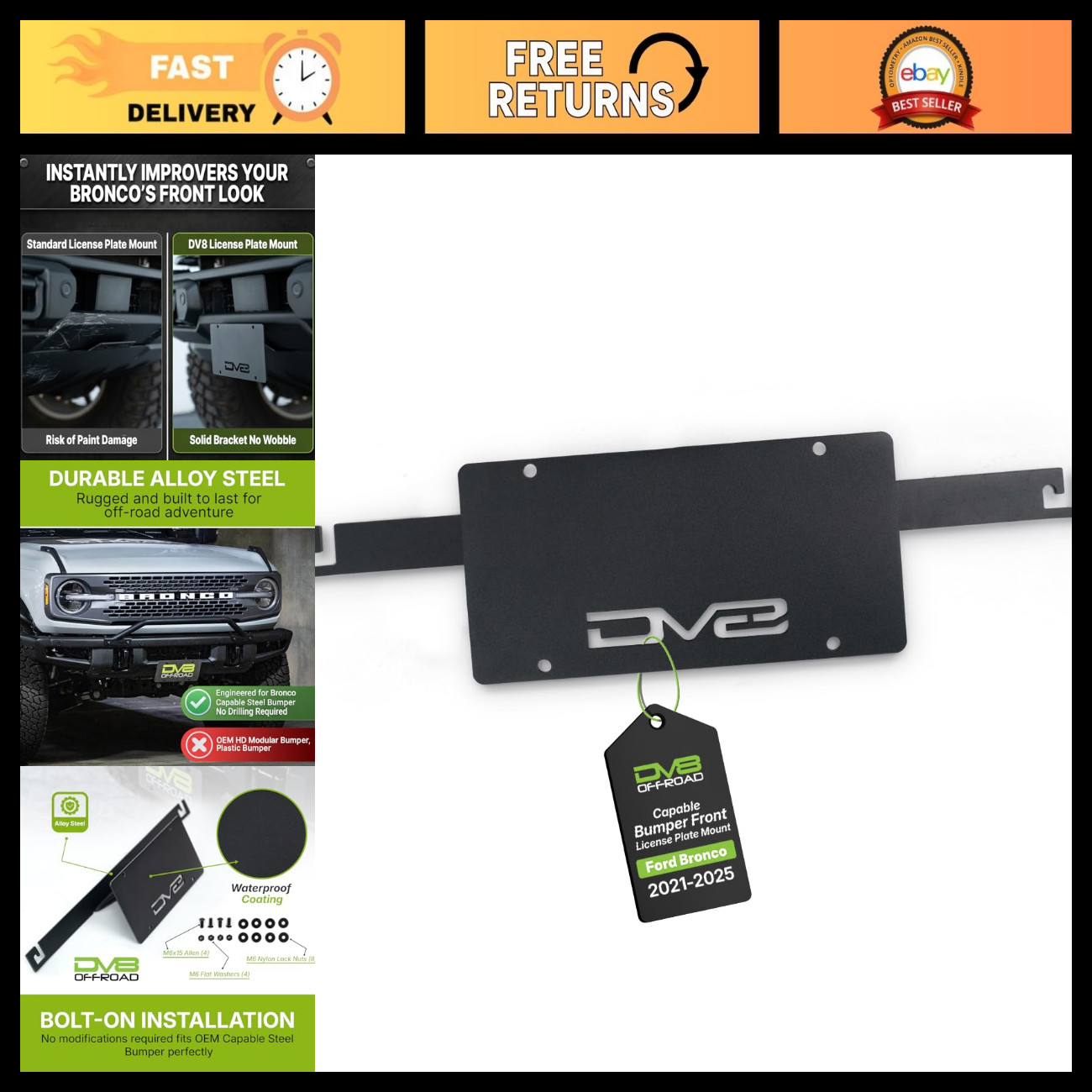 Front License Plate Mount for 2021-2026 Ford Bronco | Easy Install, Durable Desi