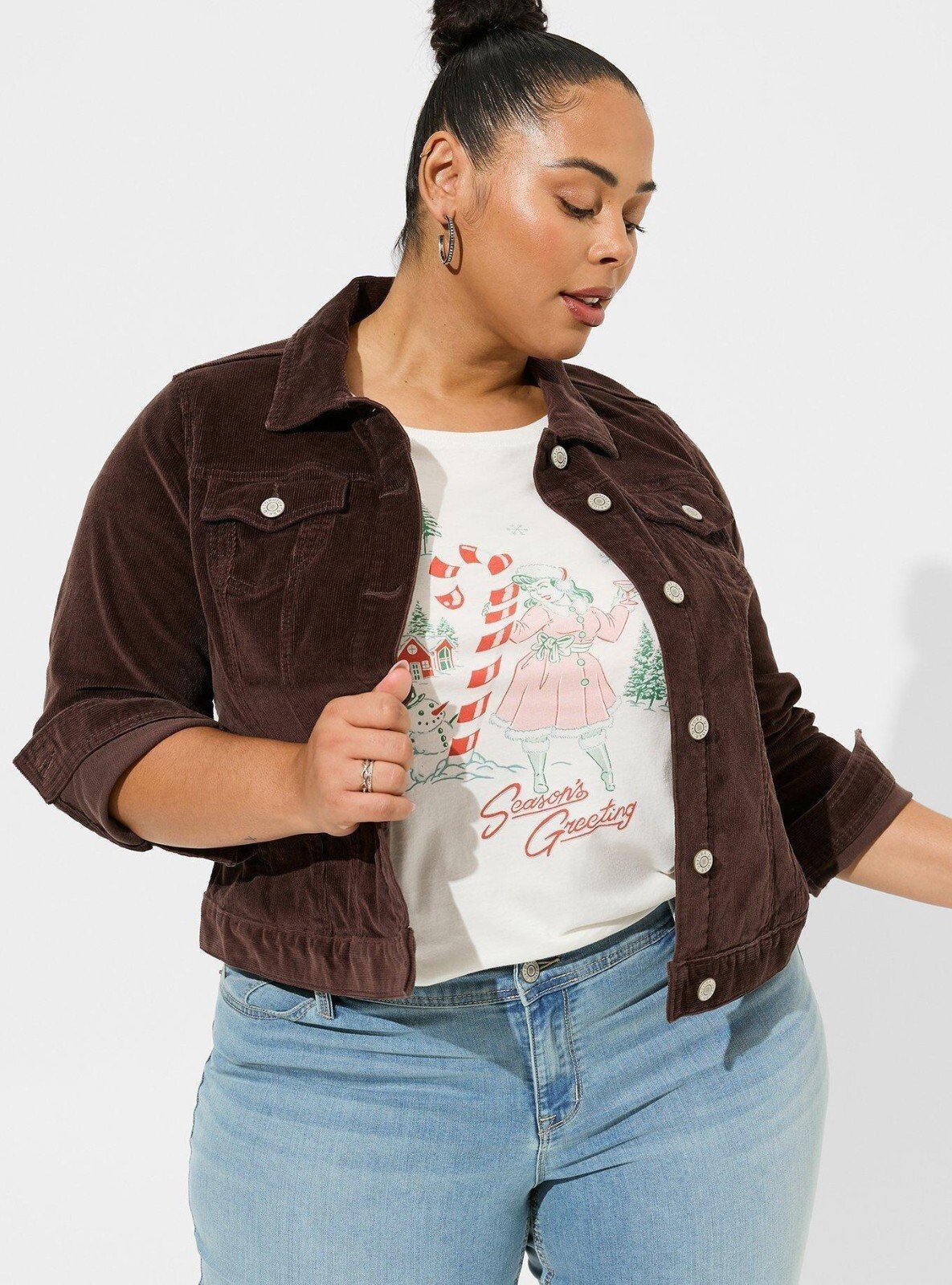 Torrid Plus 3X Cropped Corduroy Trucker Jacket Java Brown NWT Torrid Plus 3X Cropped Corduroy Trucker Jacket Java Brown NWT