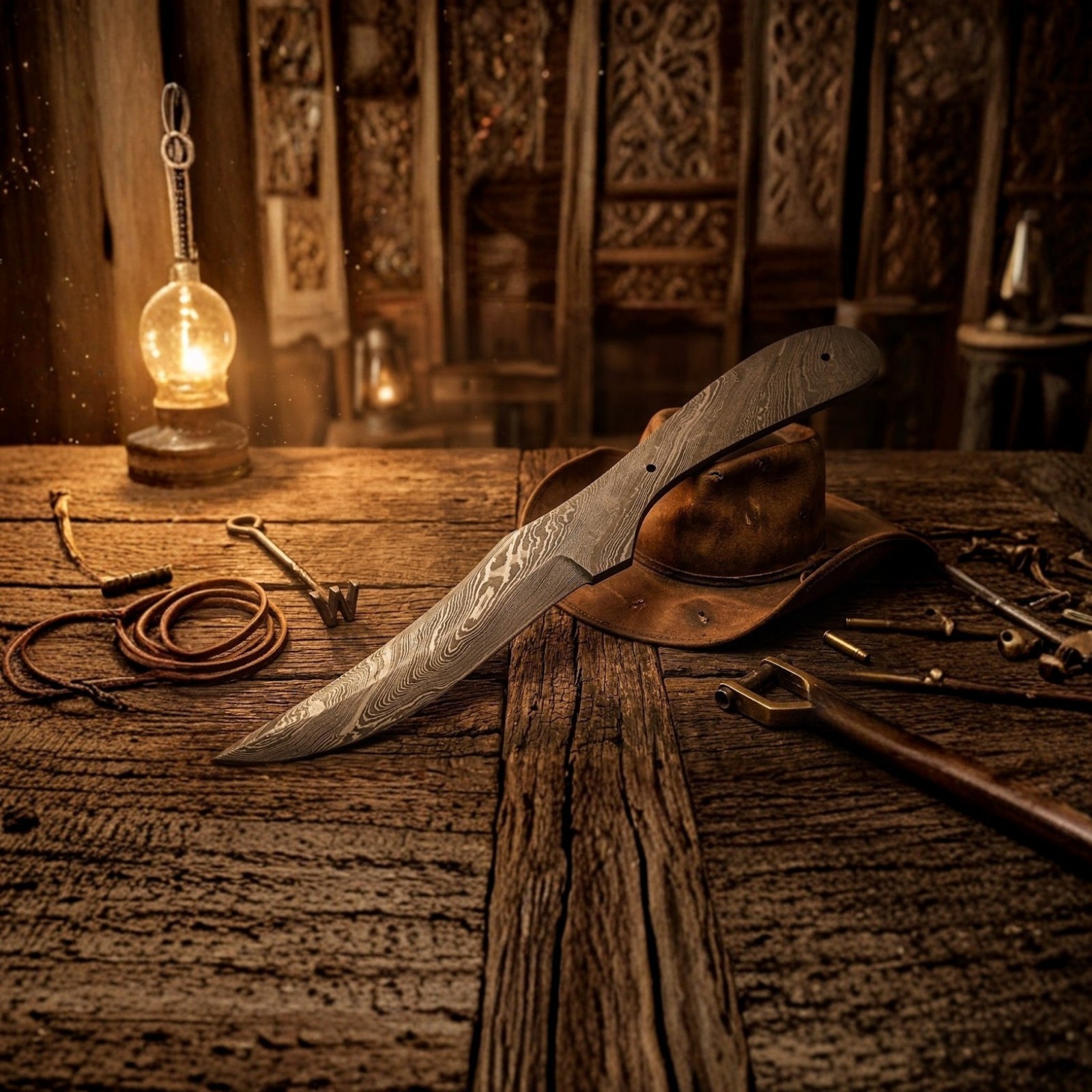 Hand Forged Damascus Blank Blade DIY Knife Making Supply Drop Point 8in'' Blank