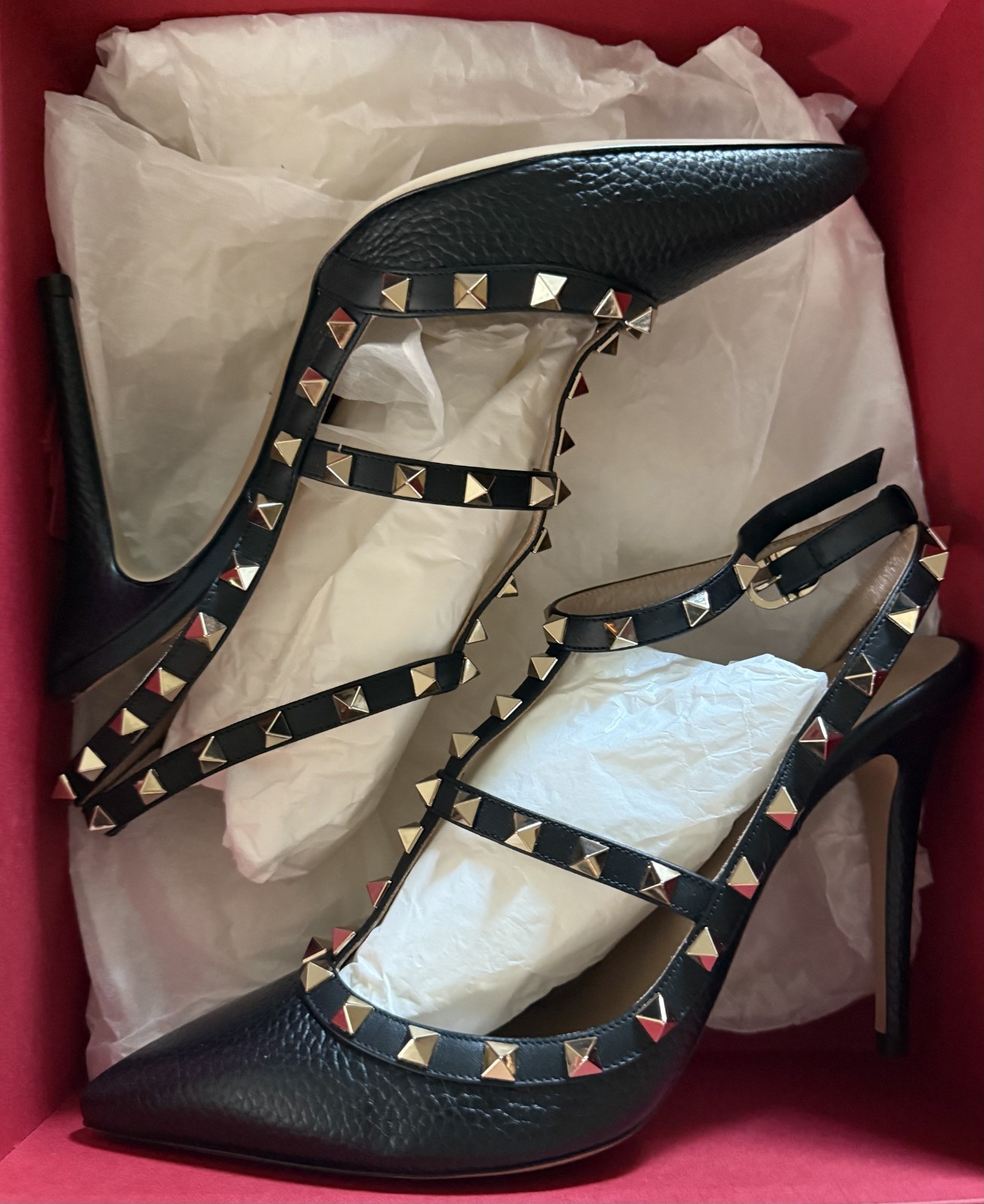 BLACK Valentino Garavani Rockstud 100mm Ankle-Strap Pumps-EU40/US10-NWT/UNWORN