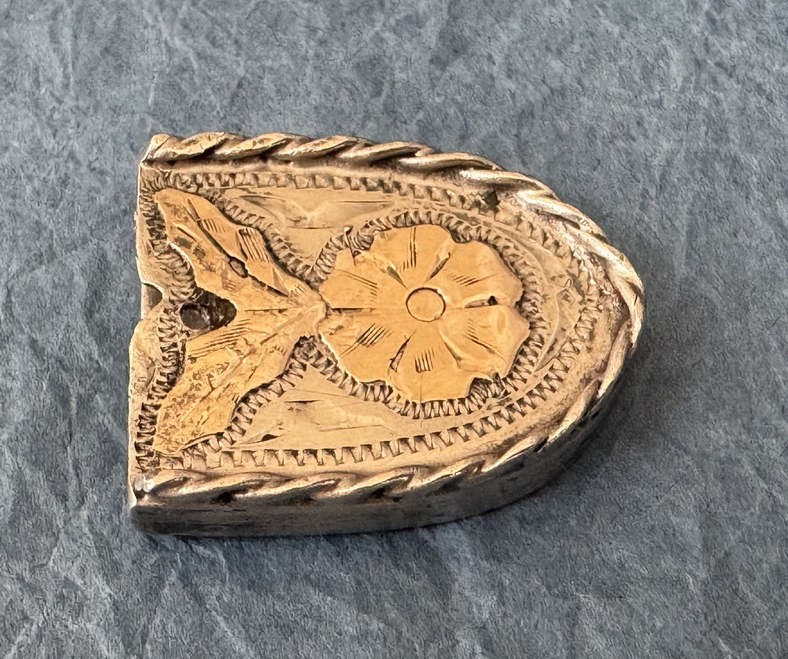 VTG Unbranded Old Western Sterling Silver & Gold 7/8” Fit Ranger Belt Buckle Tip