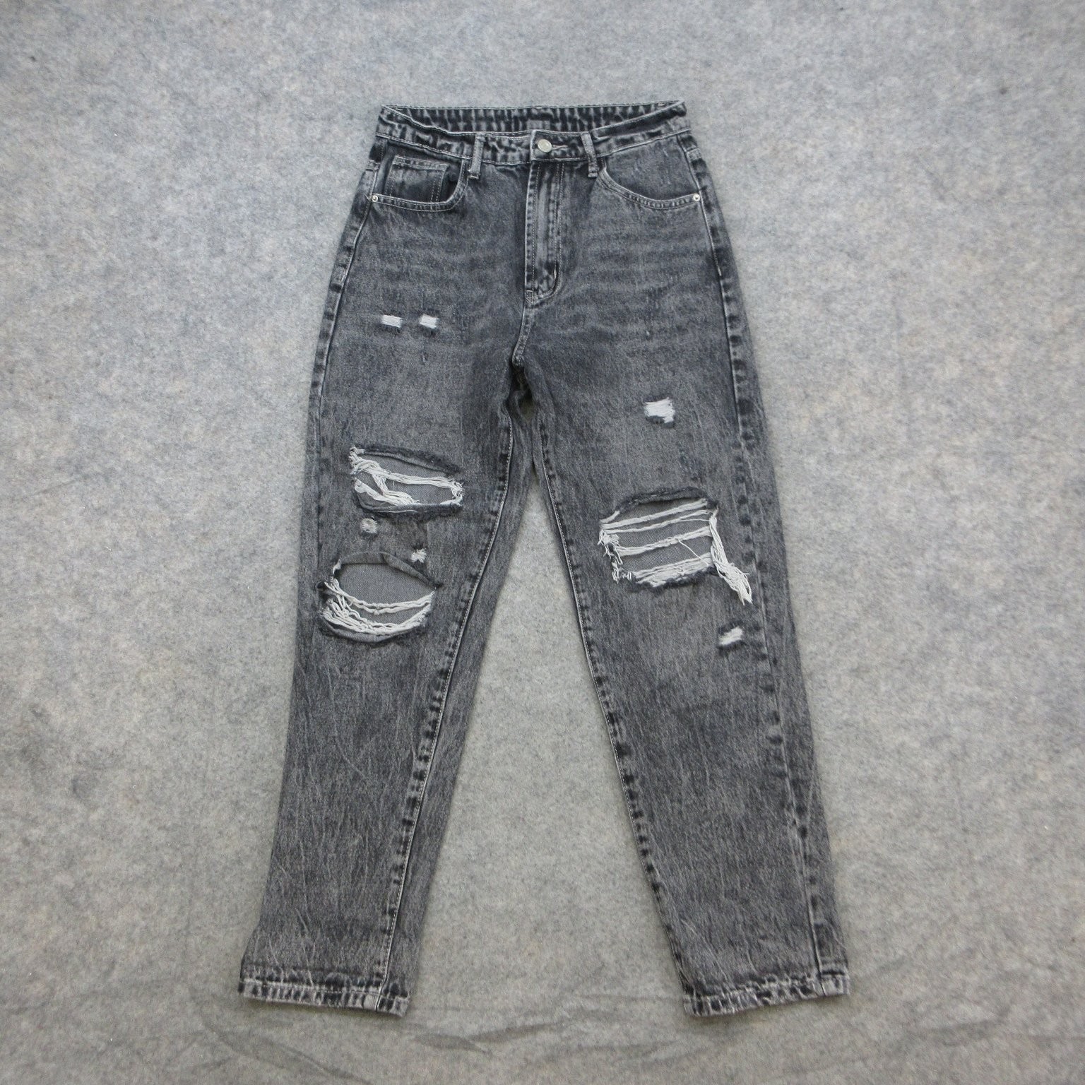 SHEIN Jeans Women\'s Gray Wash M Distressed High Rise Straight Leg Denim