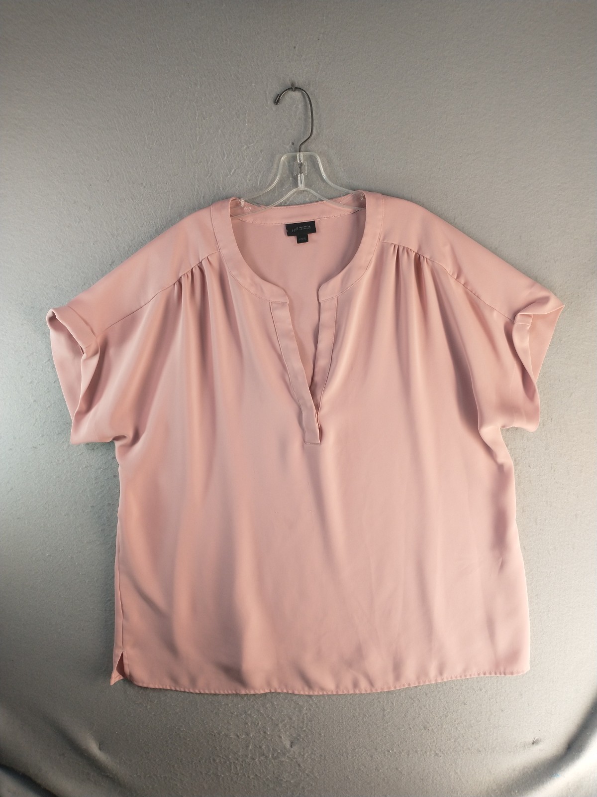 J Jill Wearever Blouse Womens XL Pink Split Neck Dolman Short Sleeve Crepe Top