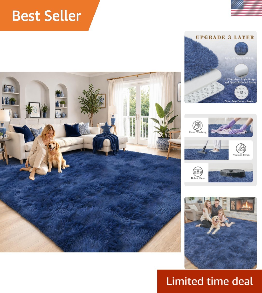 Luxurious 6x9 Royal Blue Shag Area Rug - Plush Fluffy Carpet for Modern Homes