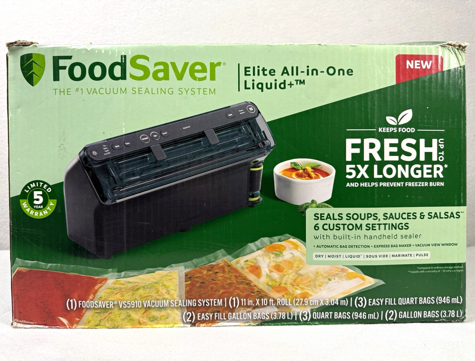 FoodSaver Elite All-in-One Liquid+ VS5910 Vacuum Sealer Seals Liquids Open Box