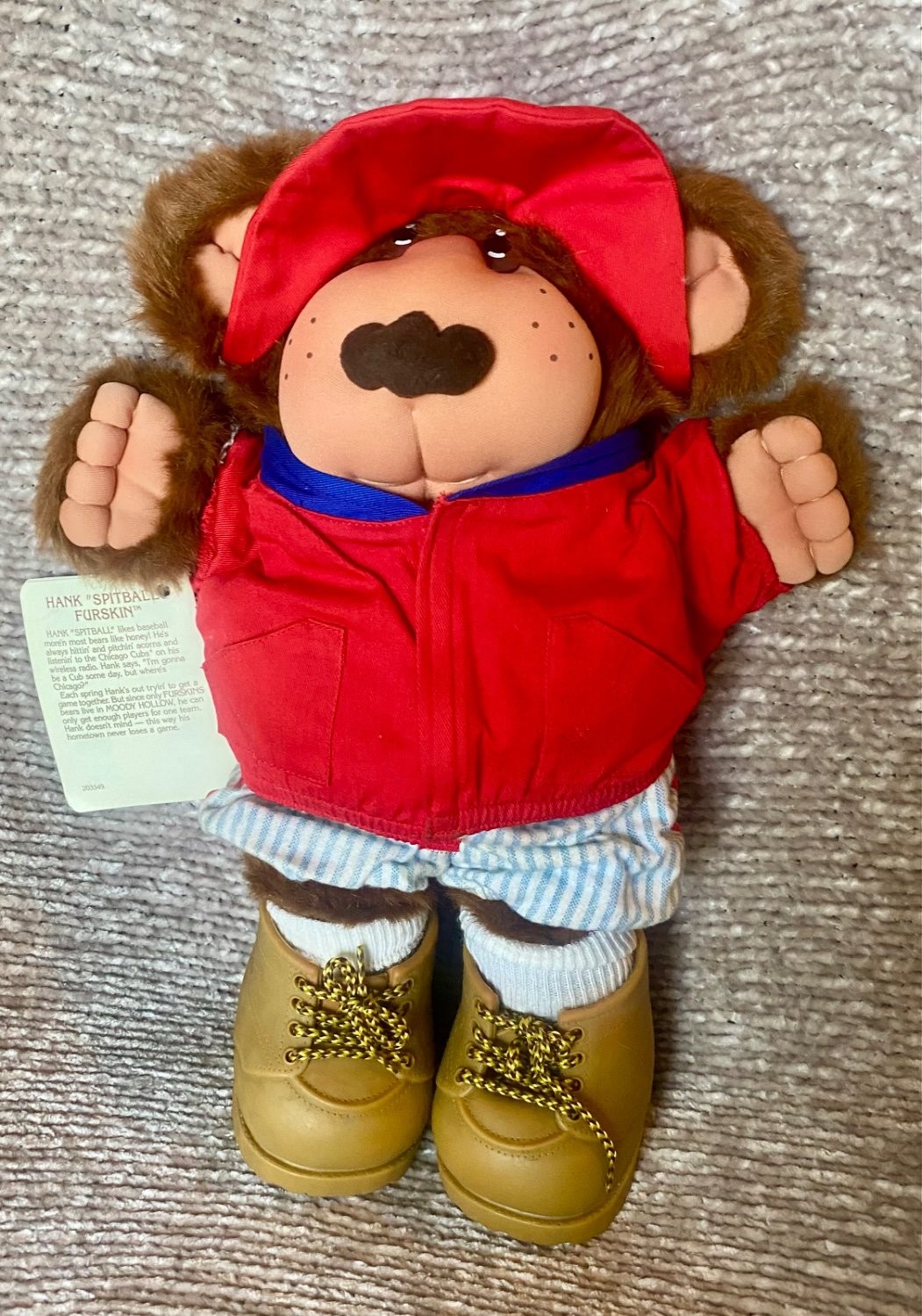 Cabbage Patch Kids Teddy Bear Cub Furskins Hank Spitball Baseball Bear NICE