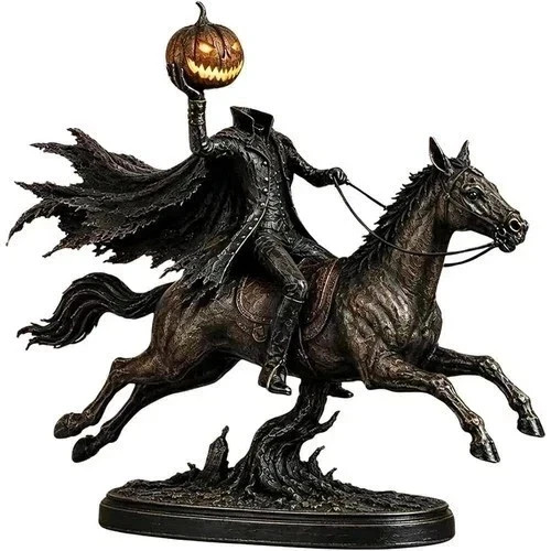 25cm Lighted Headless Horseman Statue Pumpkin Head Halloween Gothic Decor