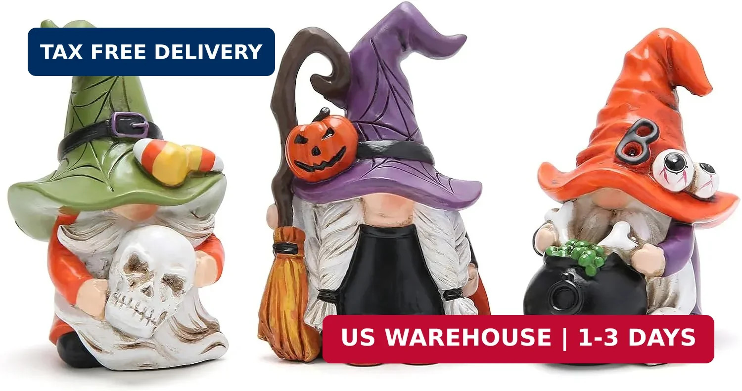 Hodao 3pcs Halloween Gnomes Decoration, Handmade Elf Figurines, Wizard Hat