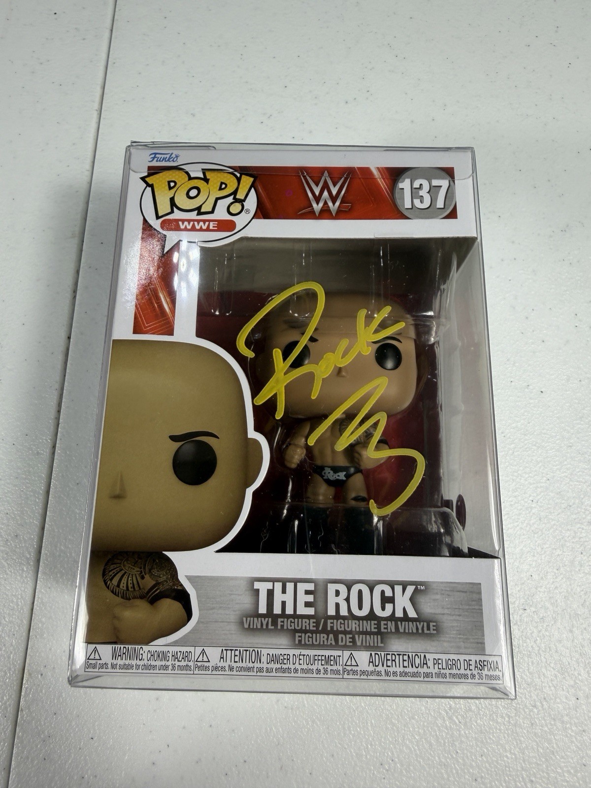 WWE DWAYNE THE ROCK JOHNSON AUTOGRAPHED SIGNED FUNKO POP #137 W/COA/PROTECTOR 