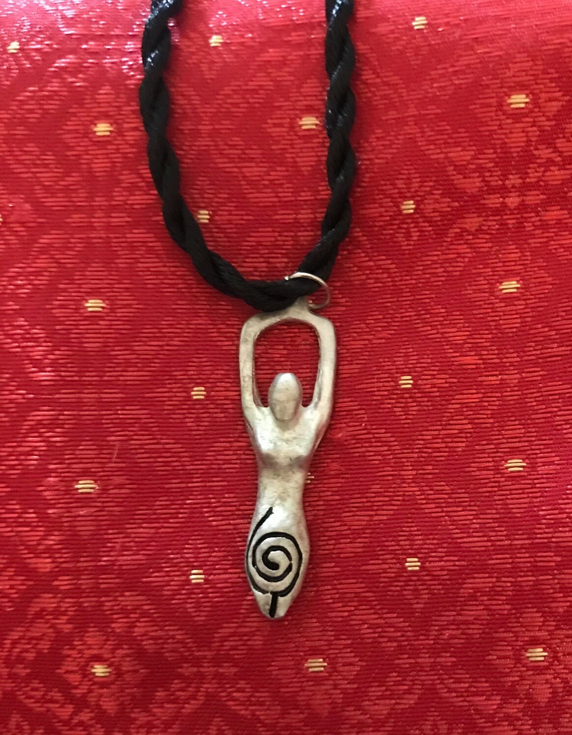 Spiral Earth Goddess Gaia Pendant silver/pewter tone with cord Ladies necklace