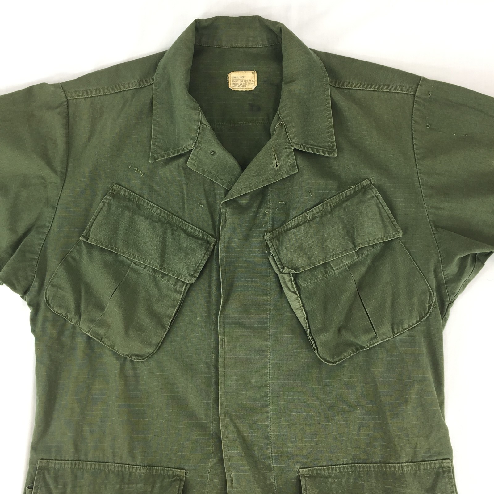Vintage USGI Army Vietnam OG107 Ripstop Slant Pocket Jacket Shirt Small Short