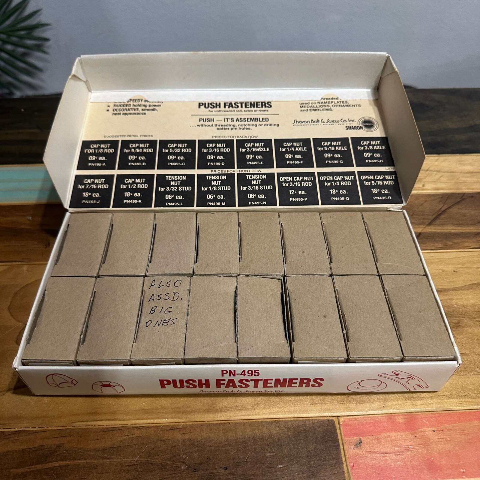 Vintage 1979 Sharon PN-495 Push Fasteners Cap Nut Assortment Hardware NOS