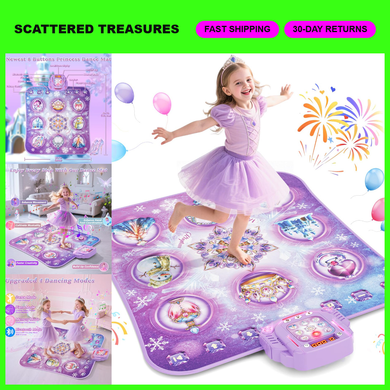 Bluetooth Dance Mat Toy for Kids 3-12, Interactive Princess Dance Pad, Fun Activ Bluetooth Dance Mat Toy for Kids 3-12, Interactive Princess Dance Pad, Fun Activ