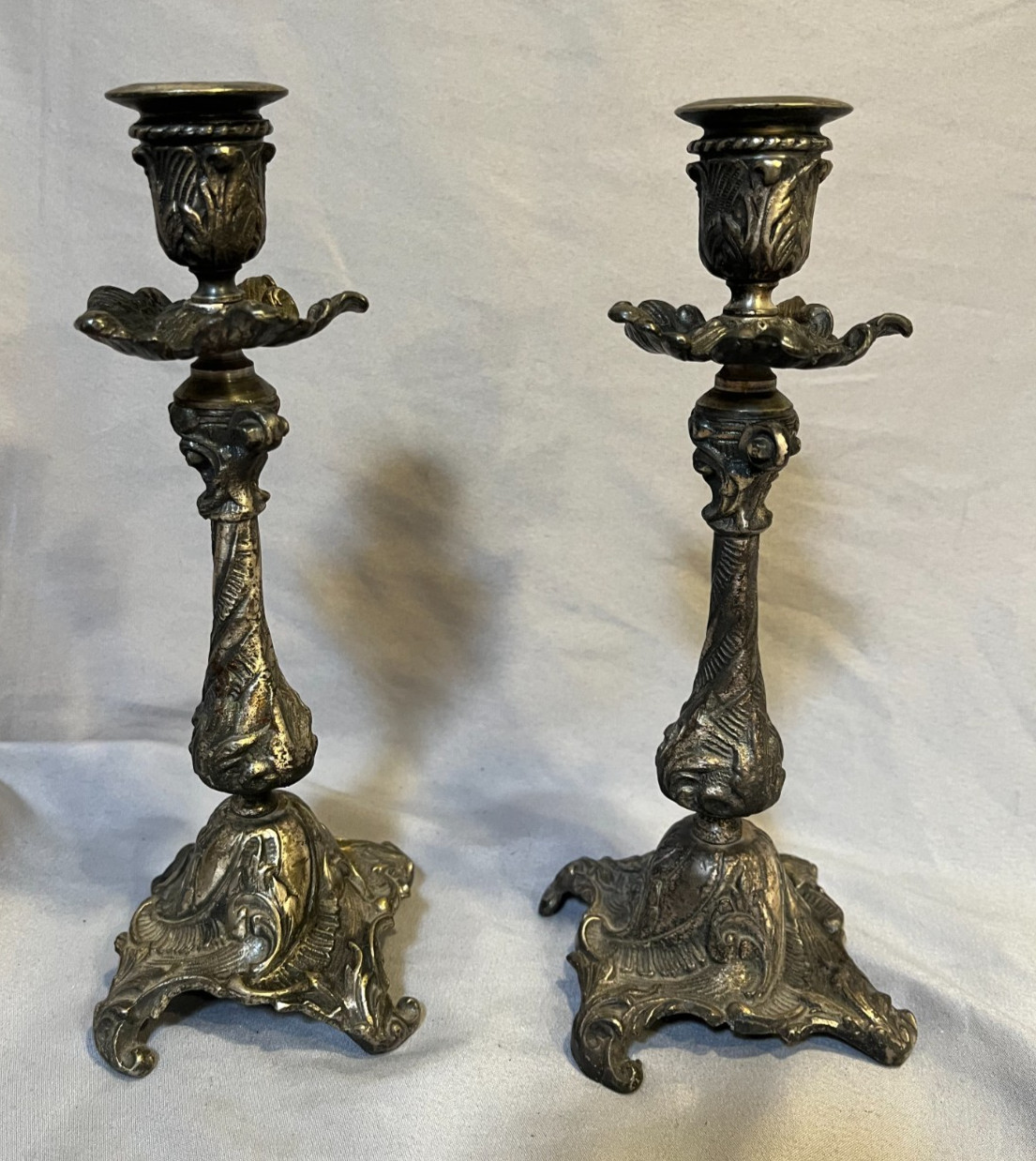 Vintage Baroque Silver Plated Candlesticks Pair Ornate Victorian 8.5
