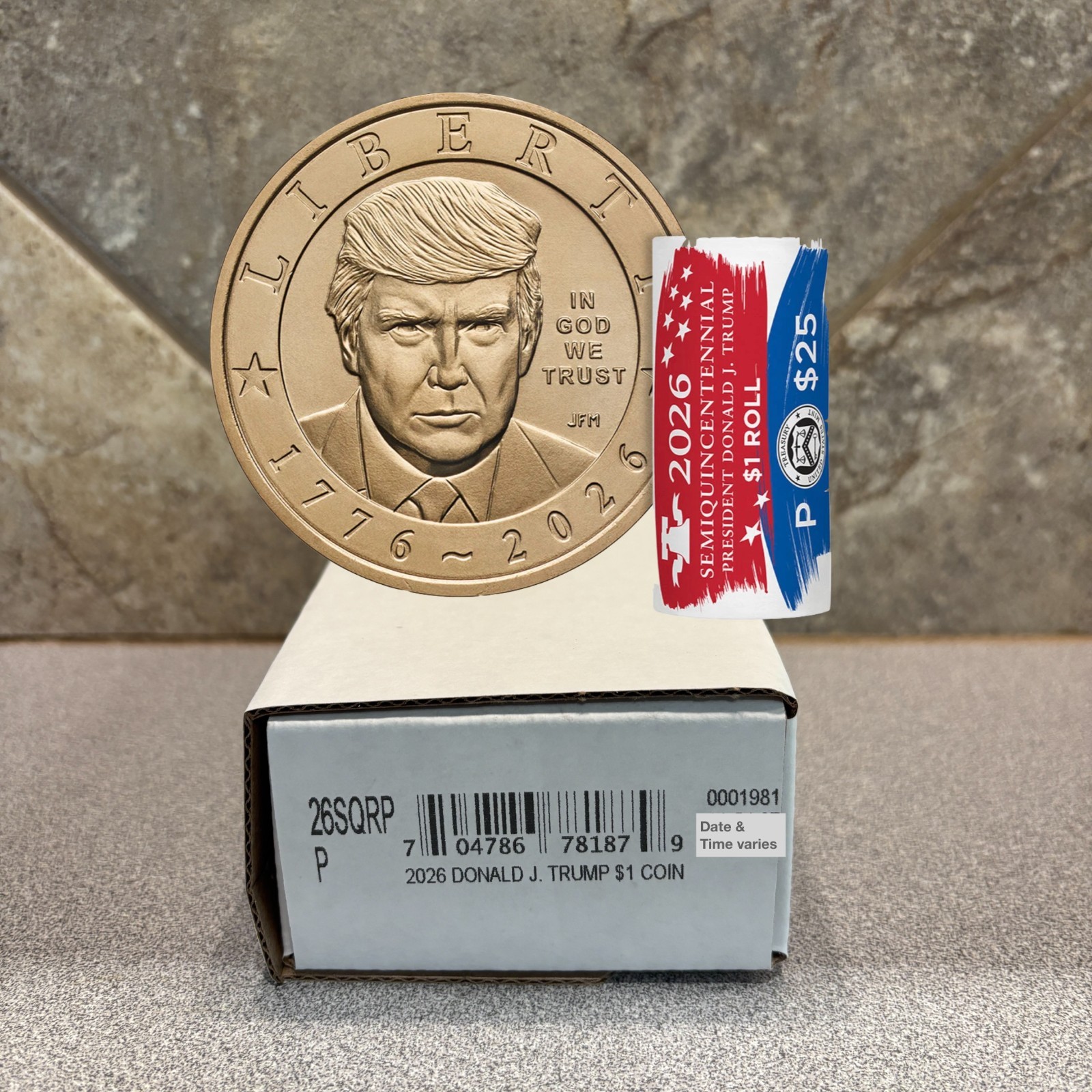 2026-P Donald Trump Semiquincentennial $1 Coin 25-Coin Roll 26SQRP - Sealed