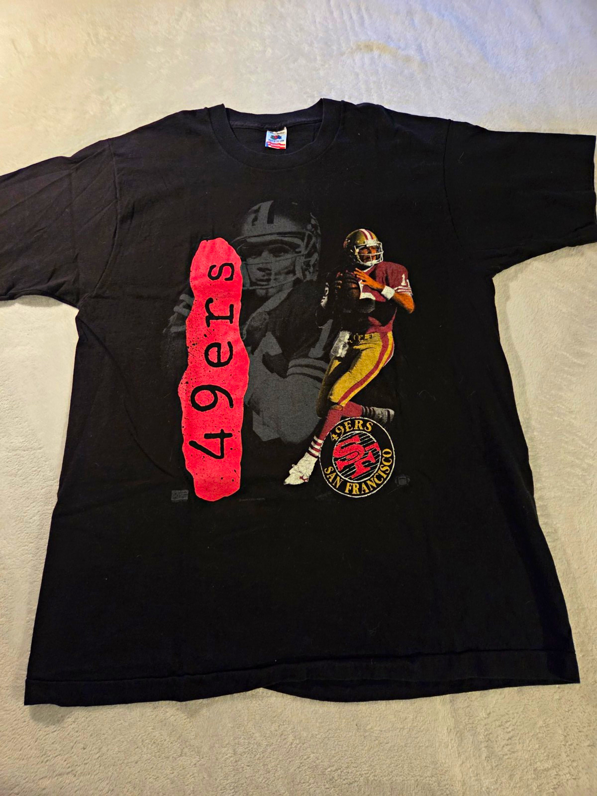 Vintage Fruit of the Loom San Francisco 49ers Joe Montana NFL Black Men's XL Vintage Fruit of the Loom San Francisco 49ers Joe Montana NFL Black Men's XL