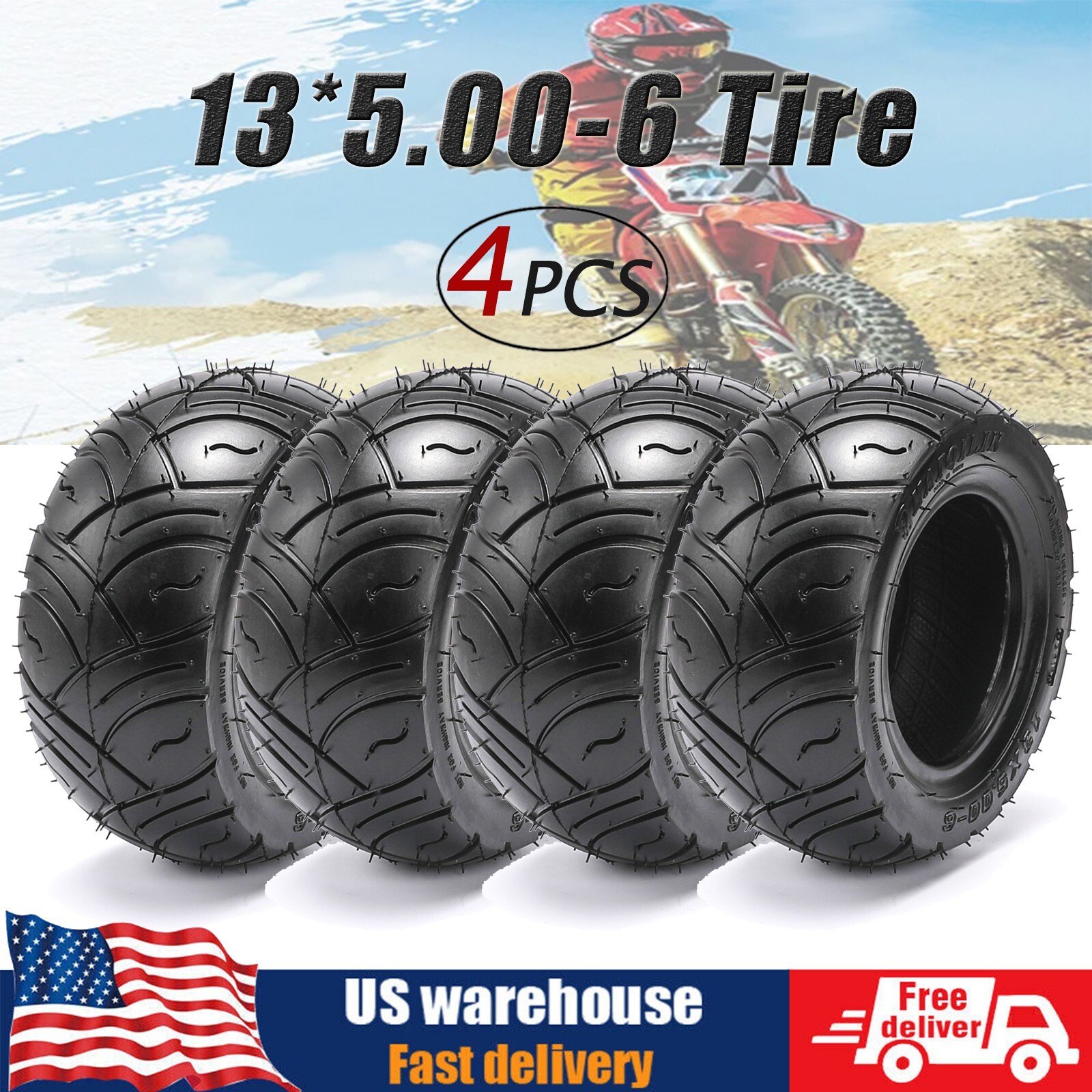 4PC 13x5.00-6 13x5-6 Street Tubeless Tires For 6\