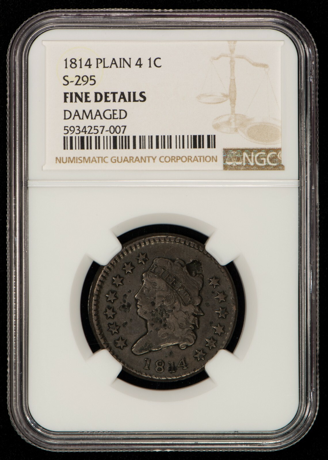 1814 Plain 4 1c Classic Head Large Cent - S-295 - NGC Fine Details - SKU-Z1291