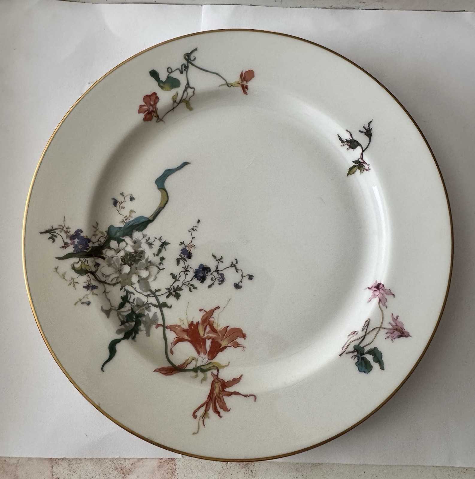 Antique Haviland Limoges France 10” Floral Dinner Plate Gold Trim