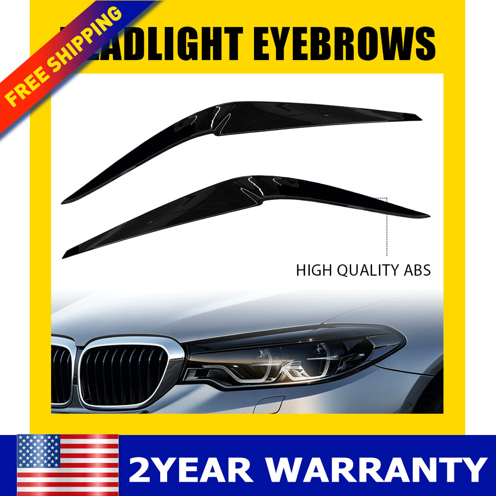 Black Headlight Eyelid Eyebrow Cover Trim For BMW G30 530i 540i M550i 2017-2023