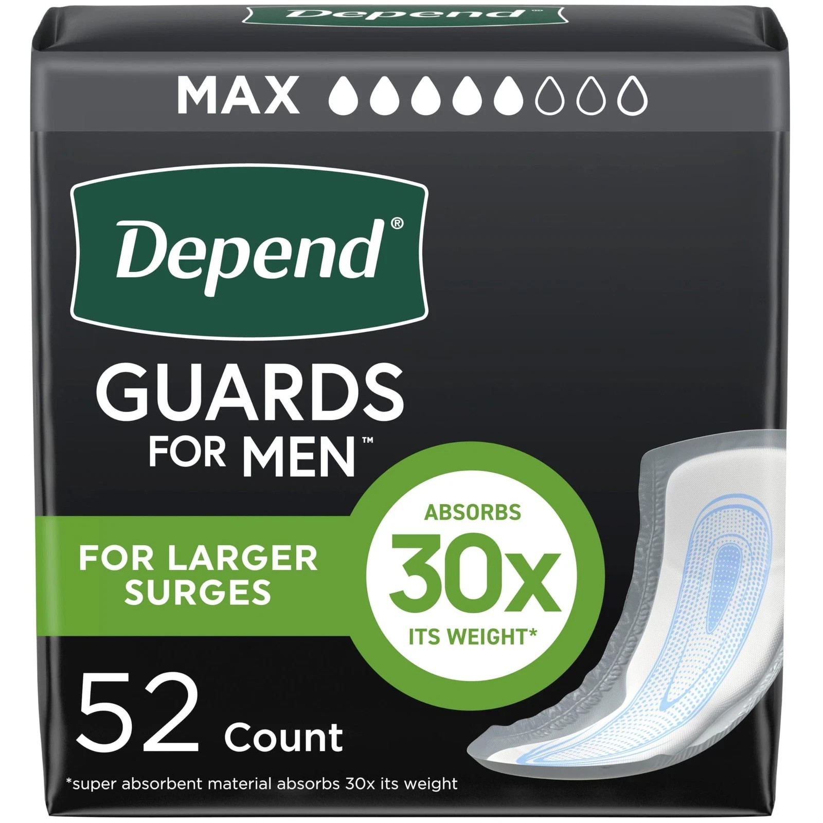 Original Guards Incontinence Pads for Men, Maximum Absorbency, 52 ct
