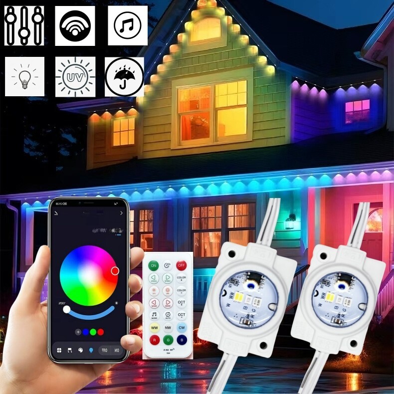 108FT Permanent Outdoor Lights 72LEDs RGB LED Eave Light With APP Remote Control