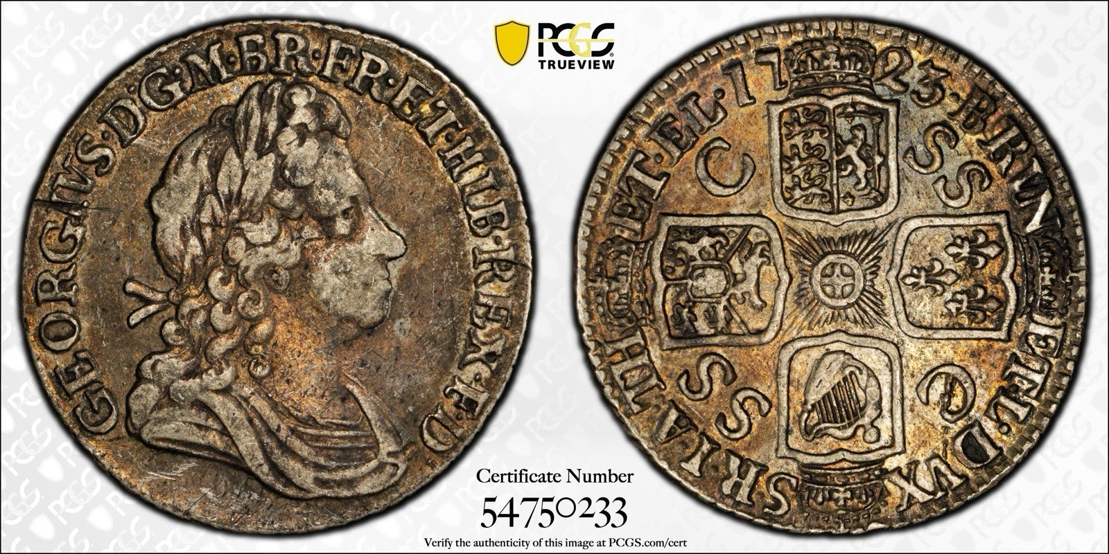 1723 Great Britain SSC George I South Sea Company Silver Shilling PCGS VF35 1723 Great Britain SSC George I South Sea Company Silver Shilling PCGS VF35
