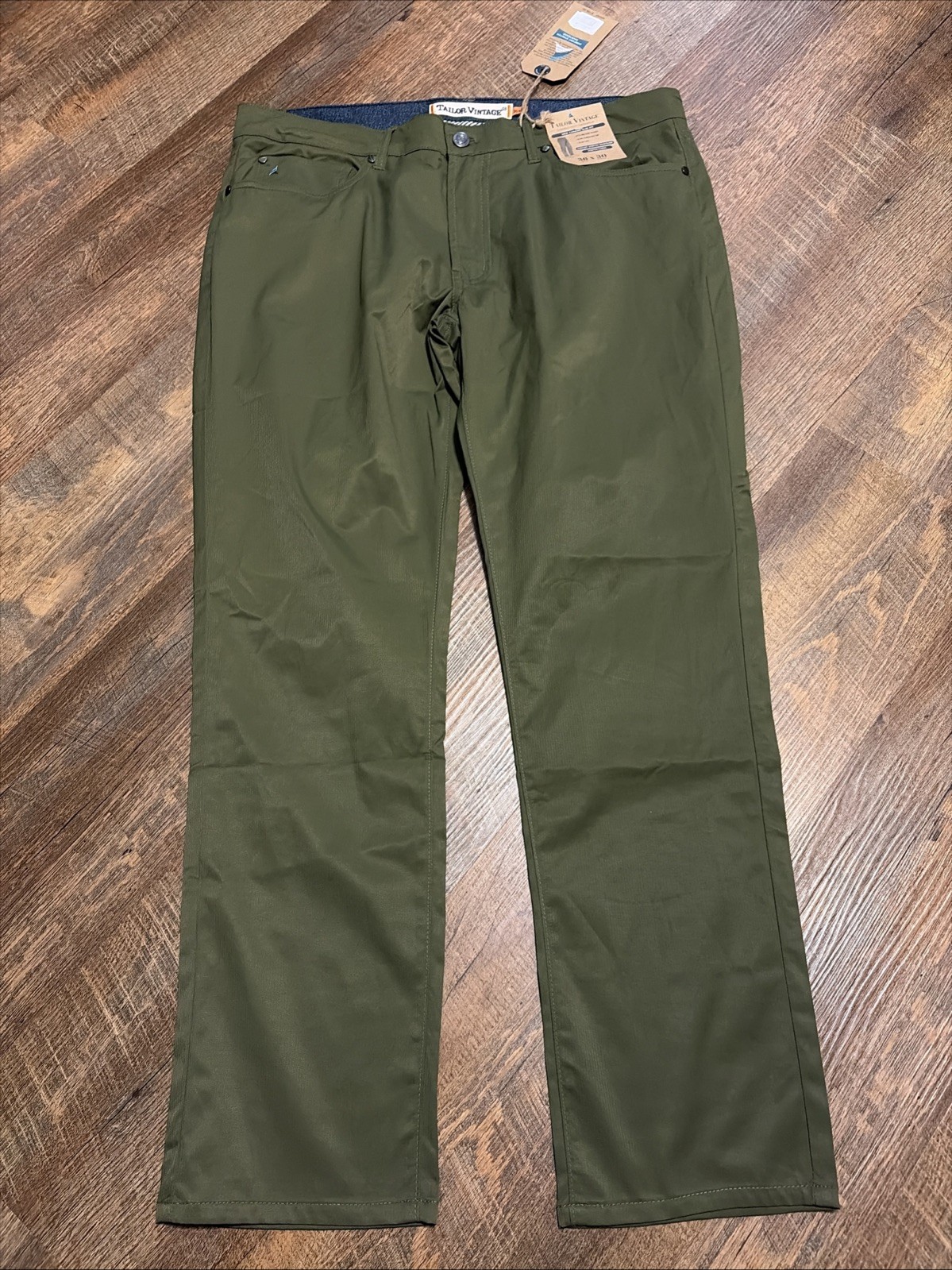 NEW Tailor Vintage Mens Canaan Slim Fit Khaki Pants Comfort Stretch Olive 36x30
