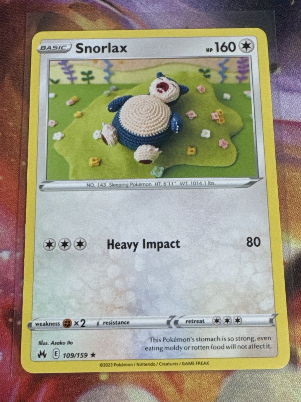 Snorlax 109/159 Rare Crown Zenith Pokemon Near Mint - Asako Ito Yarn Art