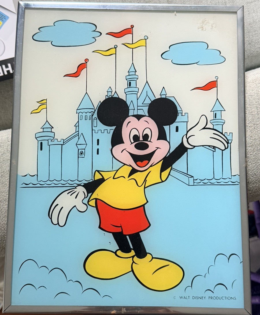 Vtg Walt Disney Productions Brytone Mirror Works Mickey Mouse Castle Glass Art