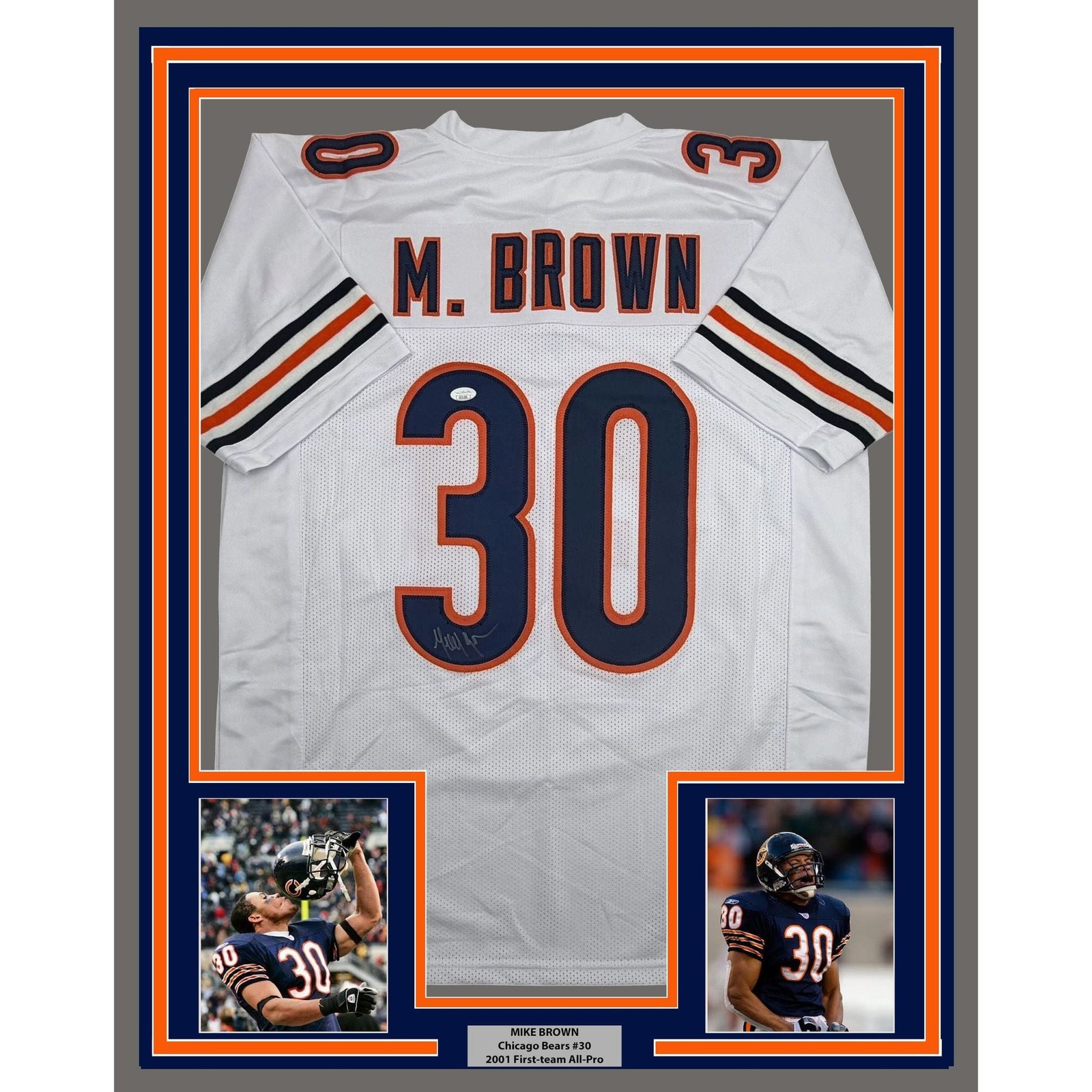 Framed Autographed/Signed Mike Brown 35x39 Chicago White Jersey JSA COA
