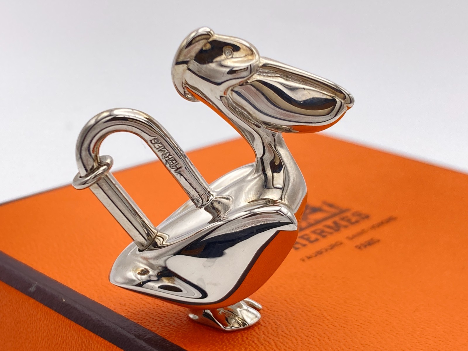 HERMES Cadena Padlock Pelican 1992 Silver Lock Bag Charm Pendant 34.8g